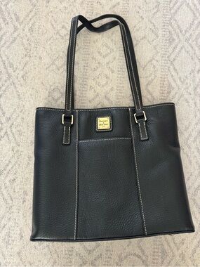 Dooney & Bourke Black Pebble Leather Tote with Contrast Stitching